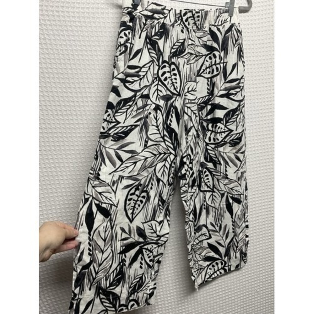 NWOT Tahari Black/White Elastic Waist Wide-Leg Cropped Pants Women M‎ China